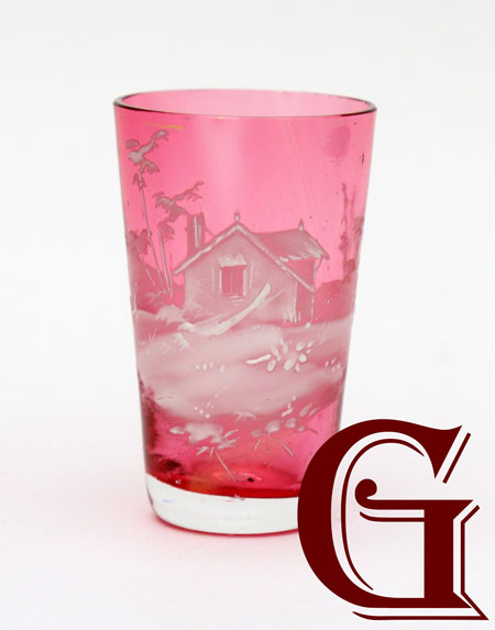 cranberry glass Mary Gregory tot house decoration
